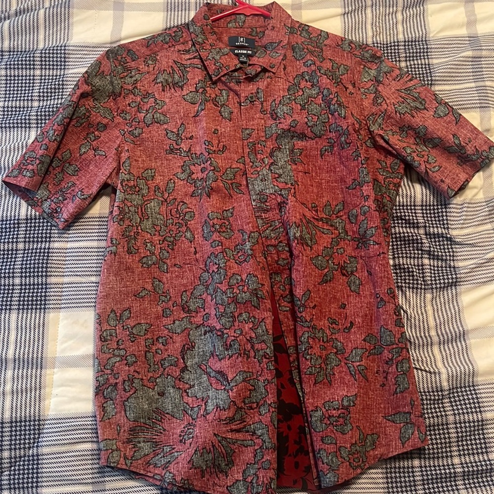 George Maroon Flowered Collar Shirt